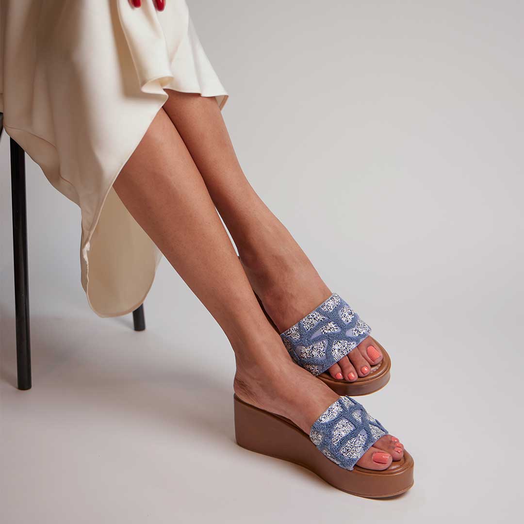 Blue Thread Sequin Platform