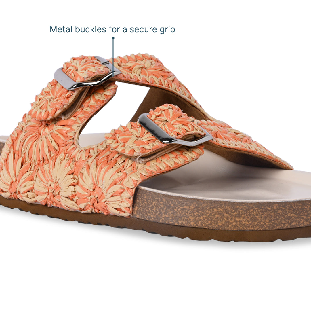 Floral Orange Raffia Slider