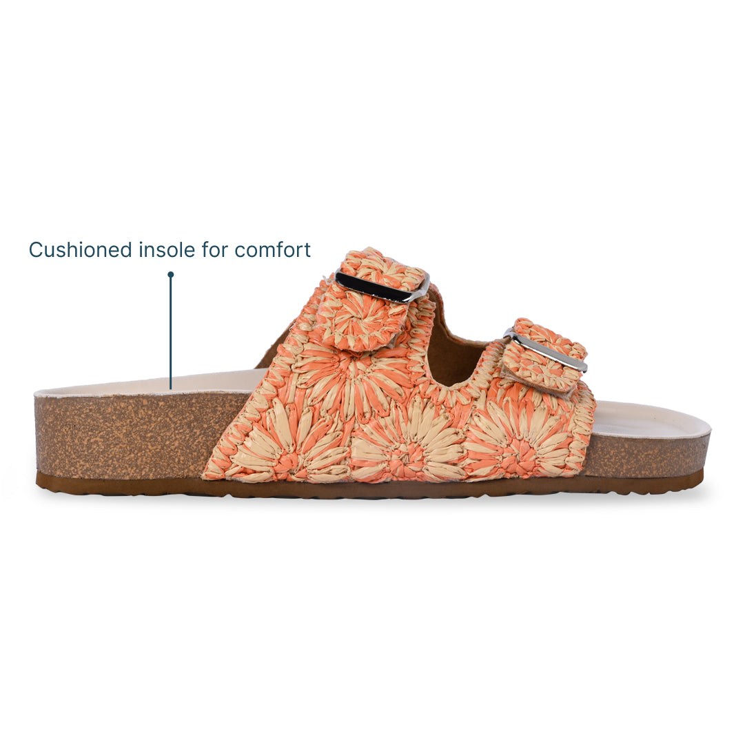 Floral Orange Raffia Slider