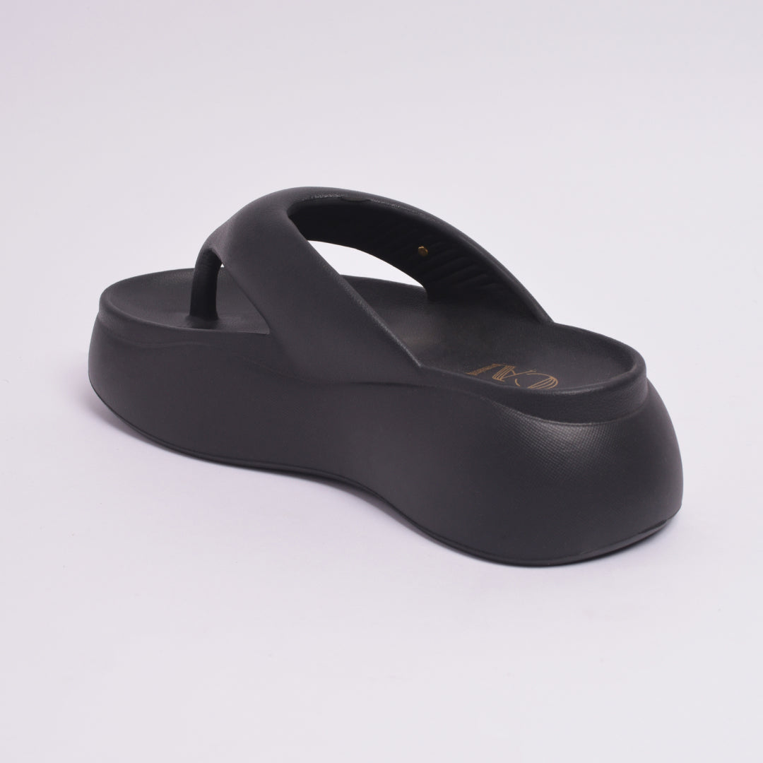 Jet Black Thong Slides