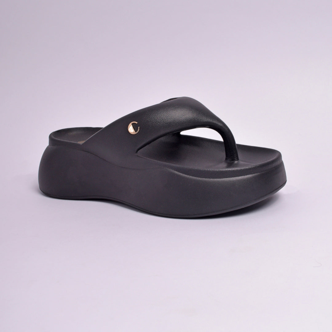 Jet Black Thong Slides