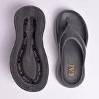 Jet Black Thong Slides