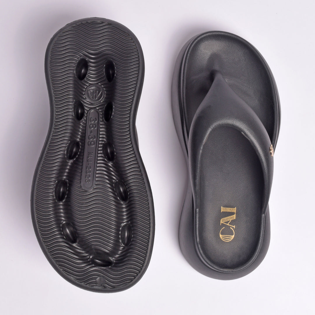 Jet Black Thong Slides