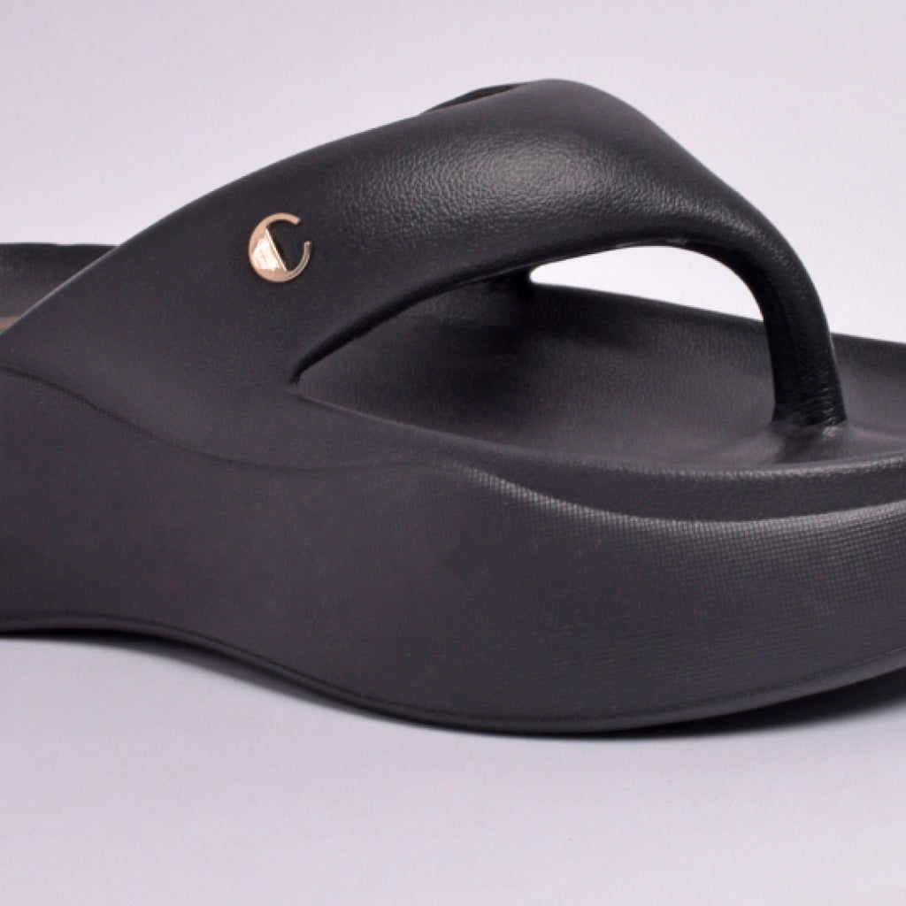 Jet Black Thong Slides