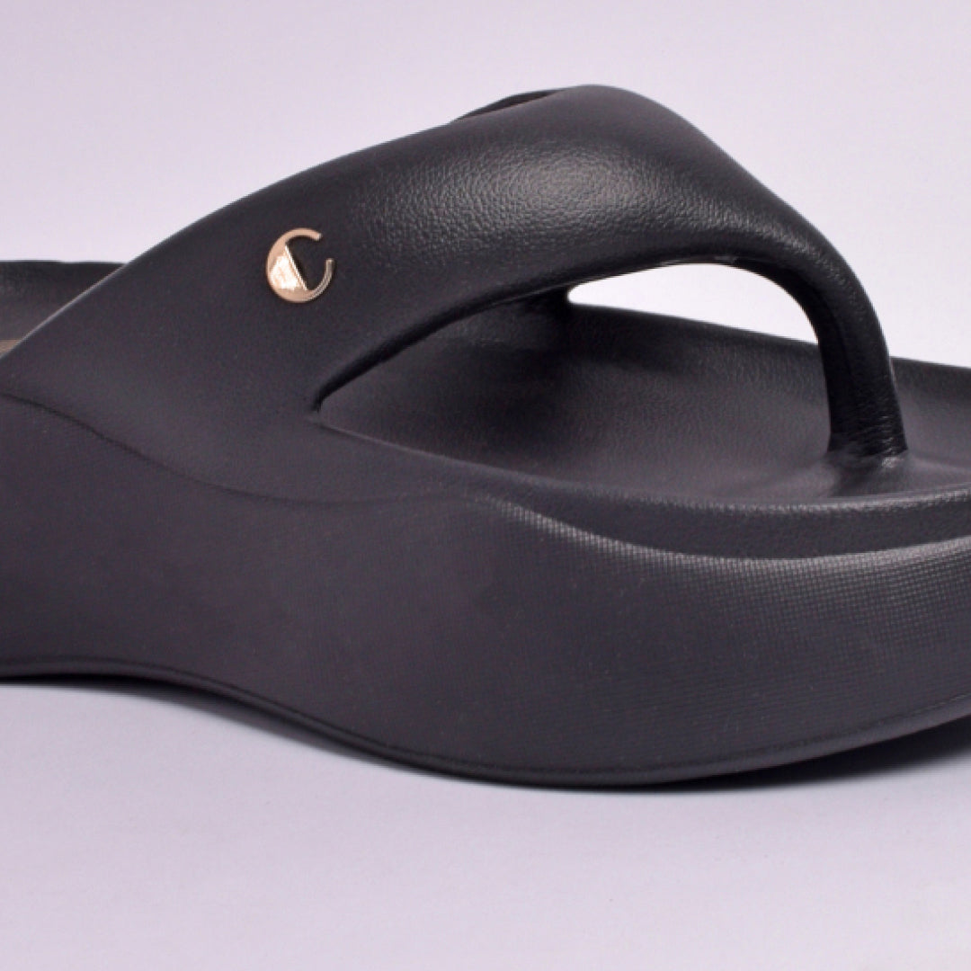 Jet Black Thong Slides