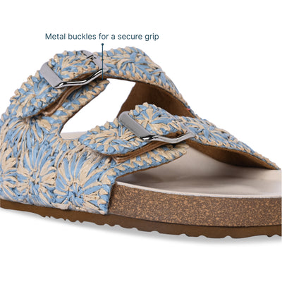 Floral Beige Raffia Slider