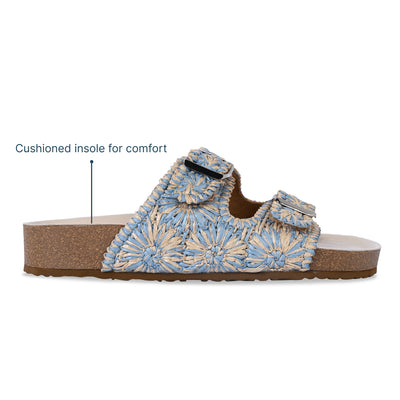 Floral Beige Raffia Slider