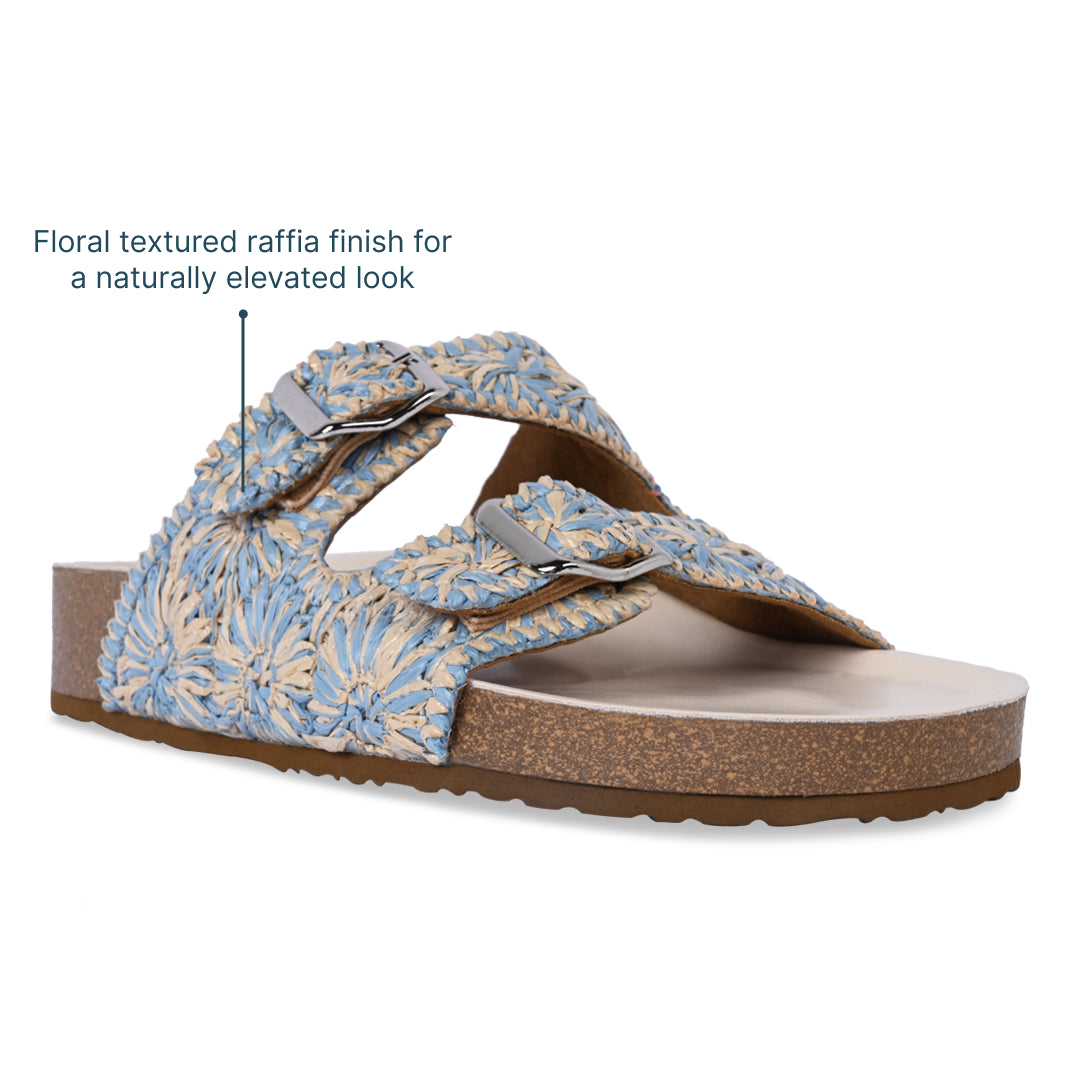 Floral Beige Raffia Slider