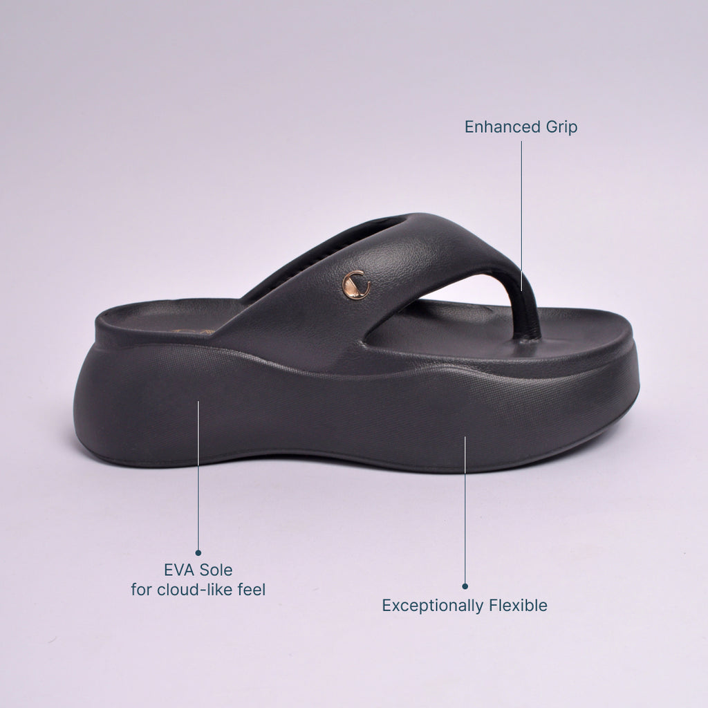 Jet Black Thong Slides