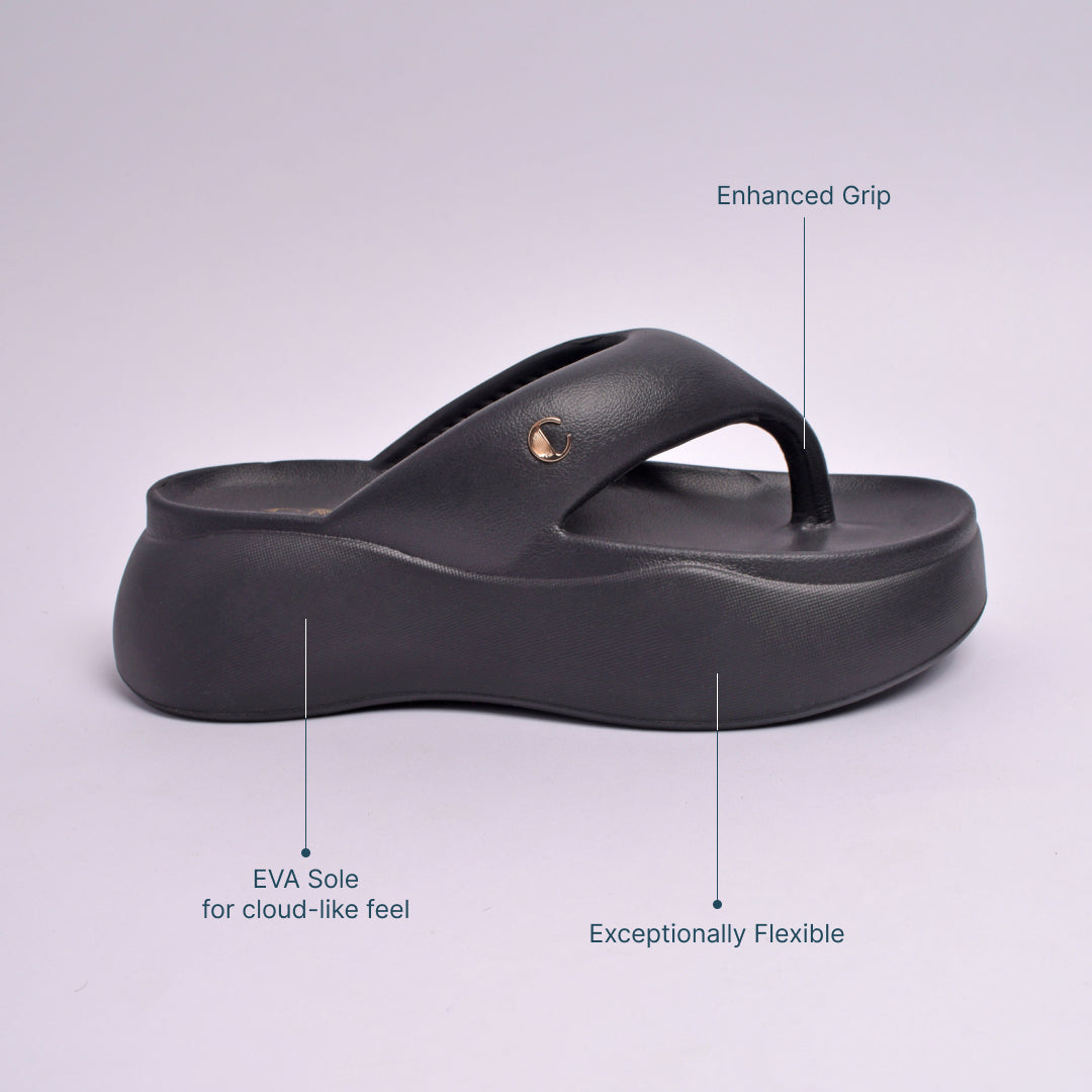 Jet Black Thong Slides