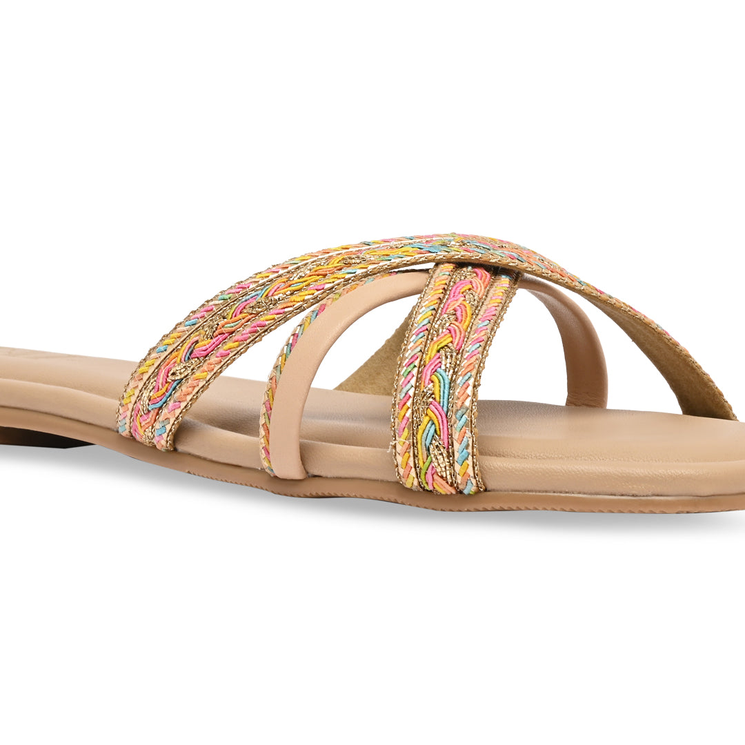 Multi Coloured Jute Crossstrap Flats The CAI Store