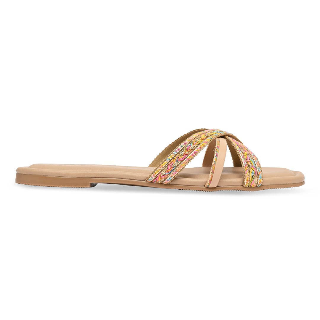 Multi-Coloured Jute Crossstrap Flats