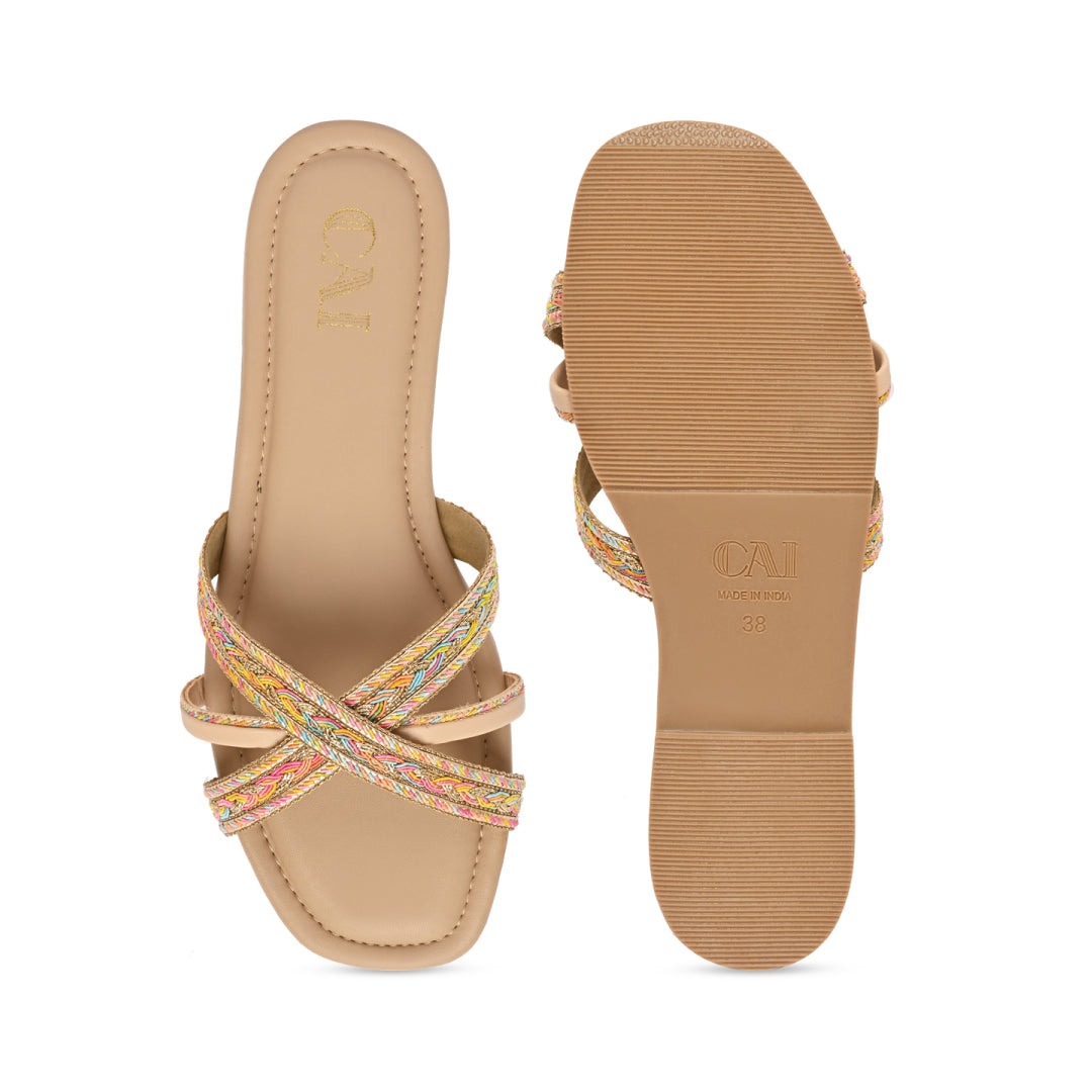 Multi-Coloured Jute Crossstrap Flats