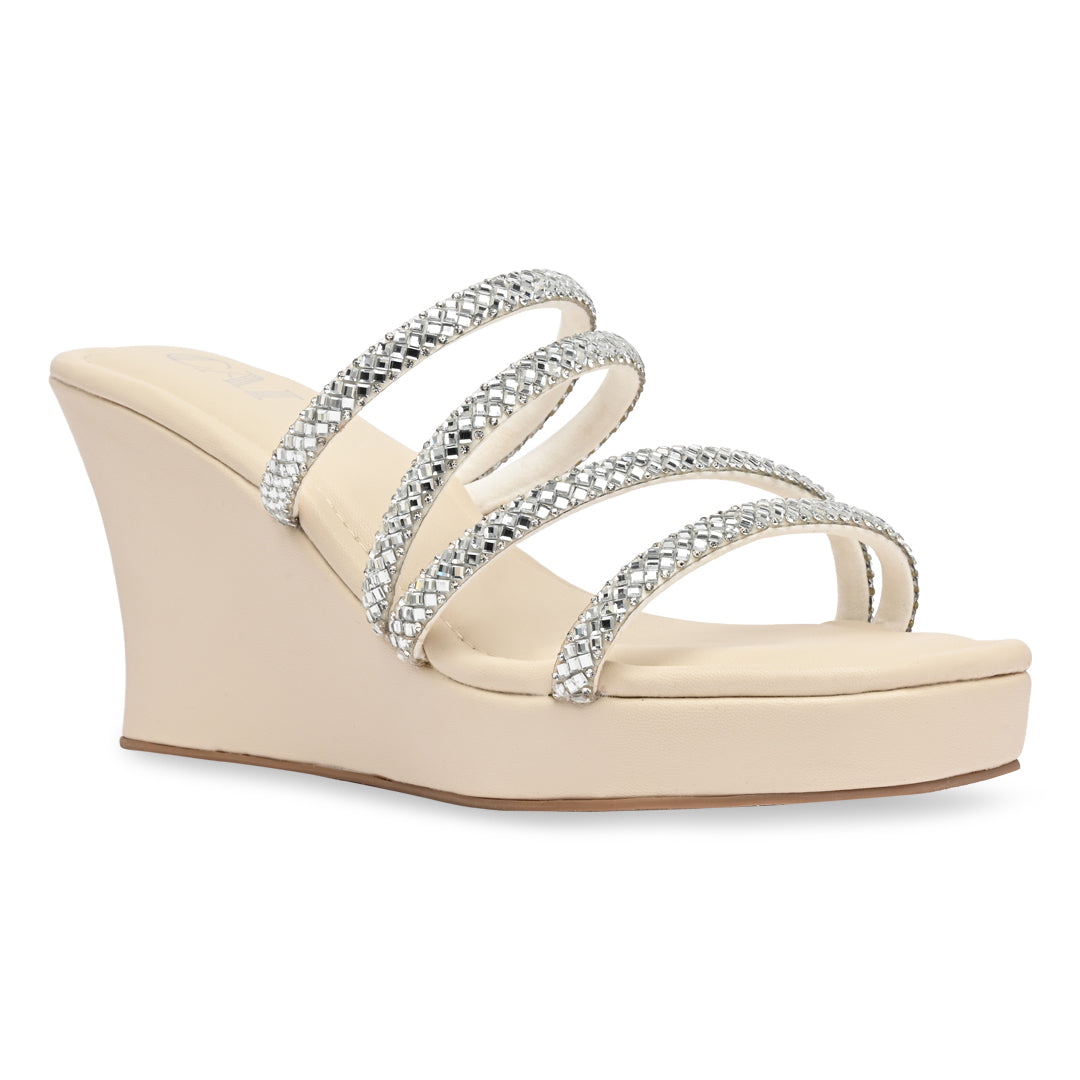 Silver Embellished Strappy Wedges