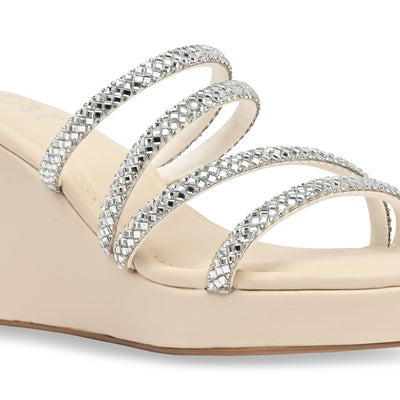 Silver Embellished Strappy Wedges