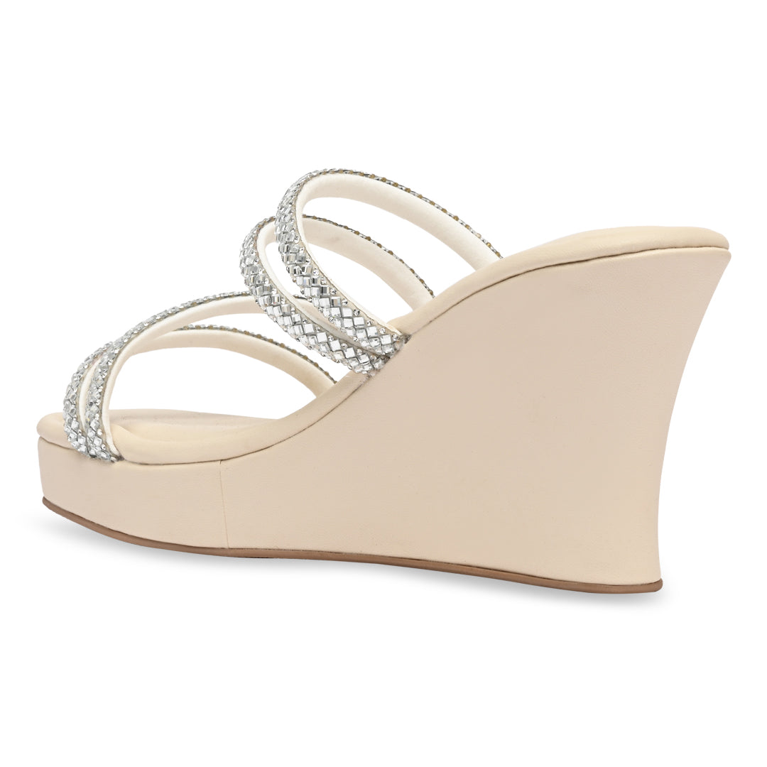 Silver Embellished Strappy Wedges