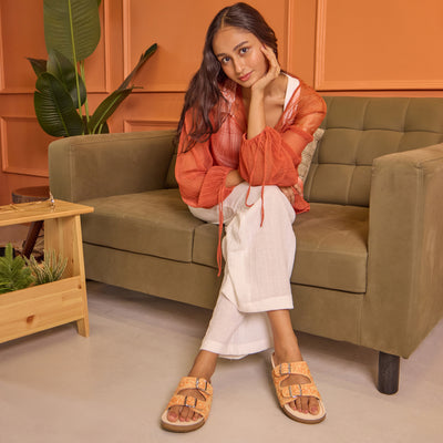 Floral Orange Raffia Slider