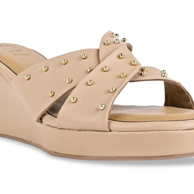 Wrapped in Rivet Wedges - Tan