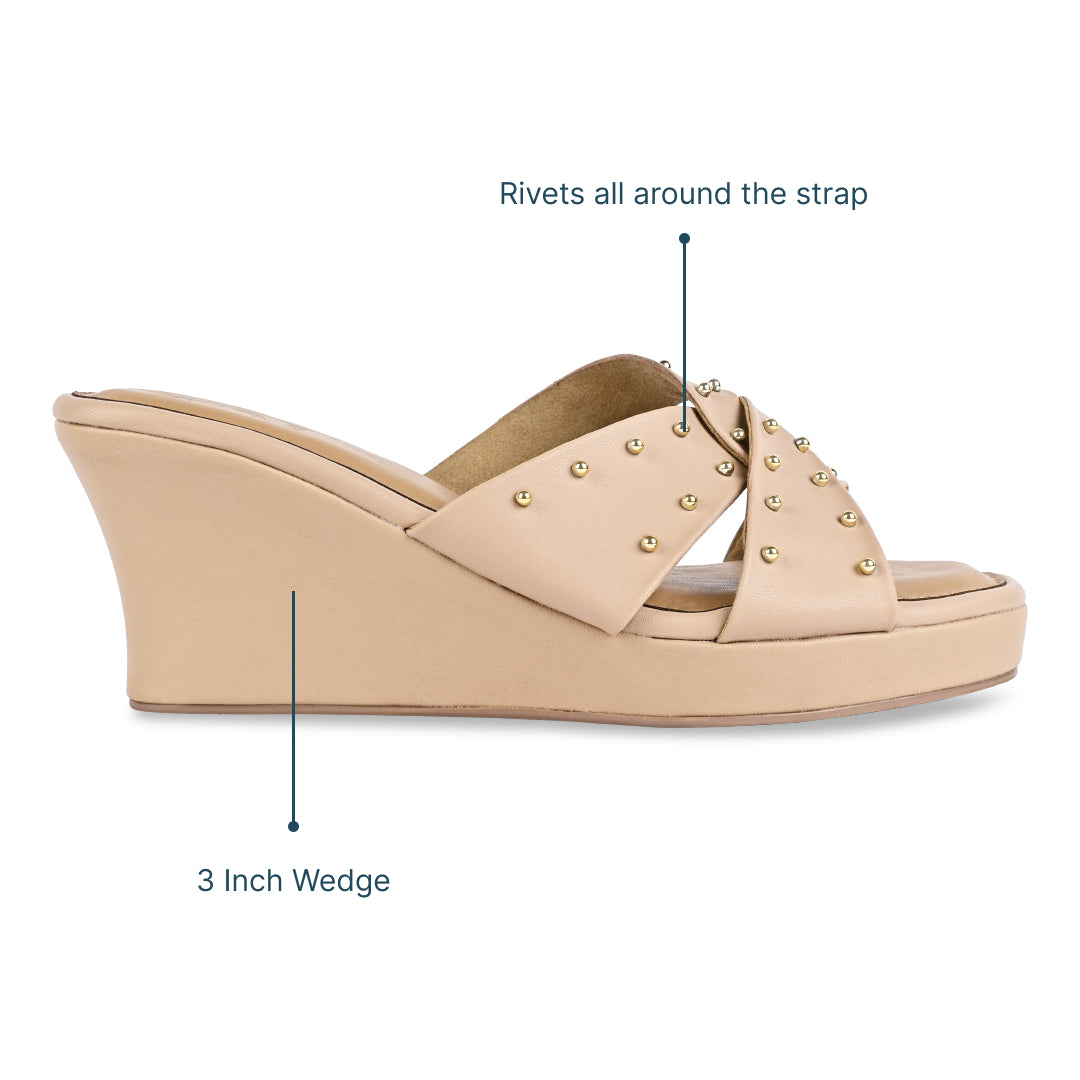 Wrapped in Rivet Wedges - Tan