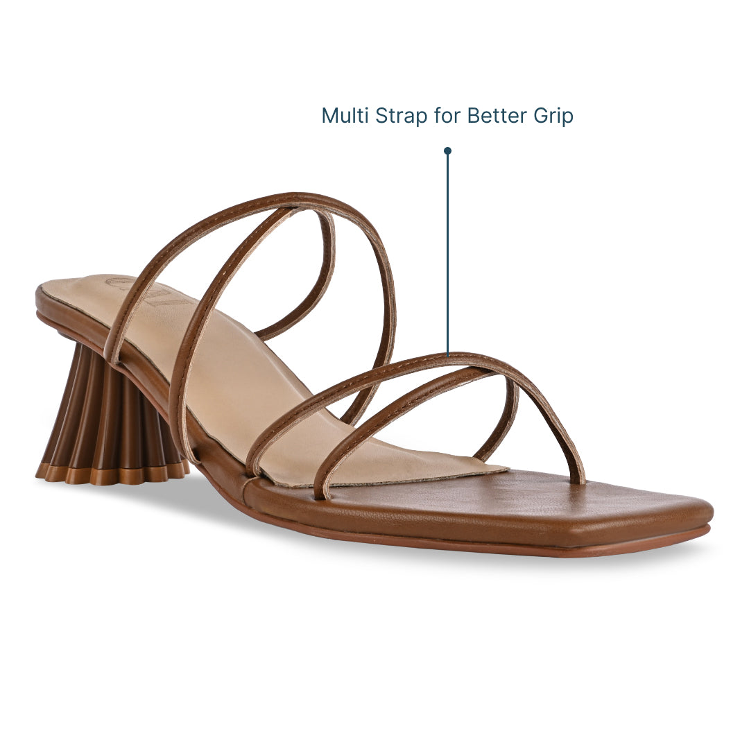 Multi Strap Tan Block Heel - Main Image