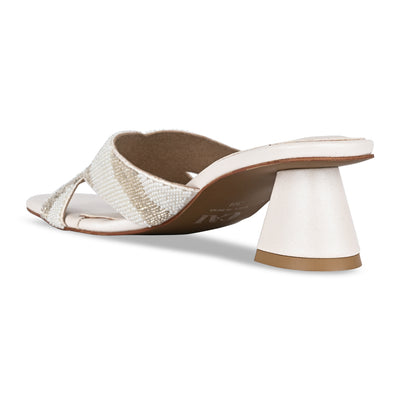 White Pearl Cross Strap Heel