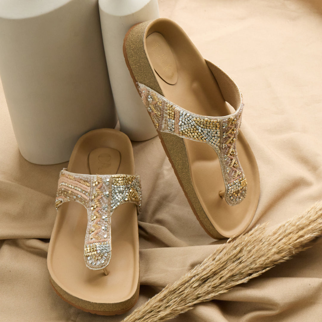 Glitter Cork Thongs Womens Sandals Cork Footbed Pink Glitter