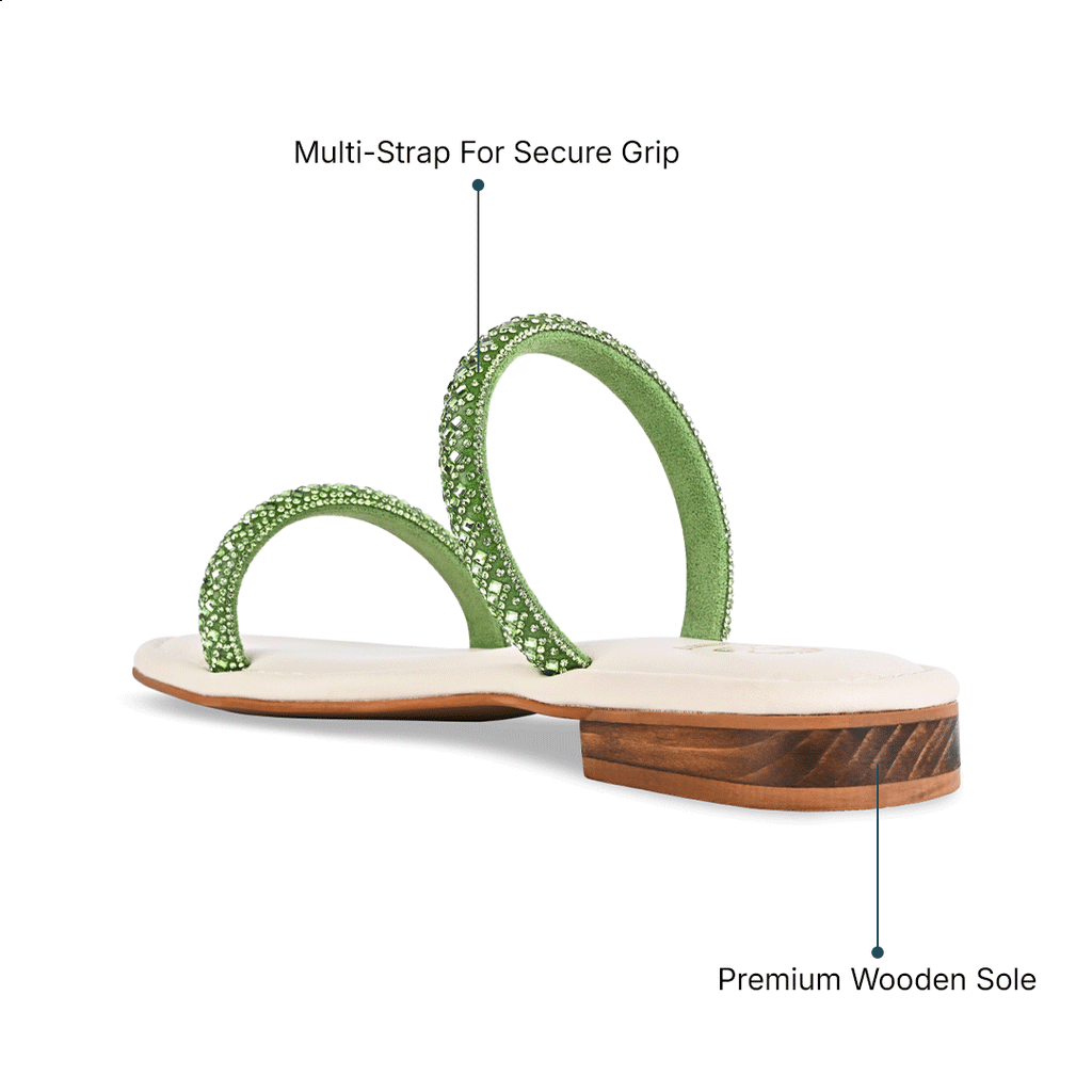 Embellished Emerald Strap Flats