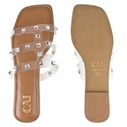 Clear Strap Tan Studded Flats