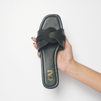 Two Tone Interlocked Black Flats