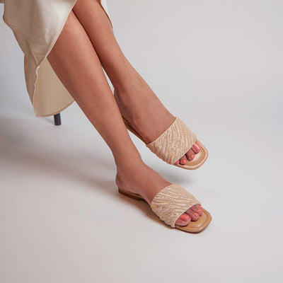 Beige Thread Sequin Flat