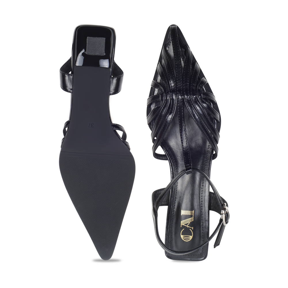 Webbed Black Slingback Heels