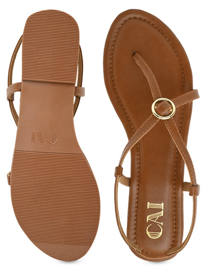 Buckled Tan Strap Flats