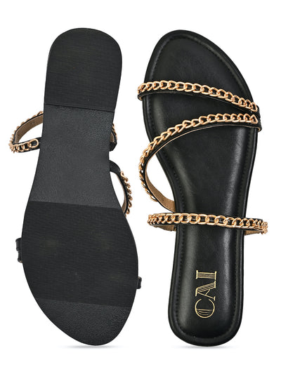 Black Chained Flats