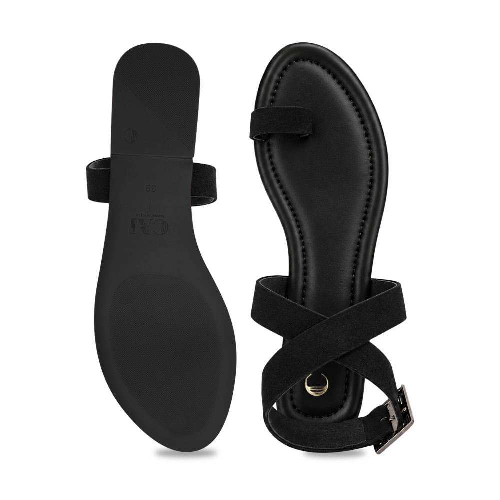 Black Toe Loop Sandals