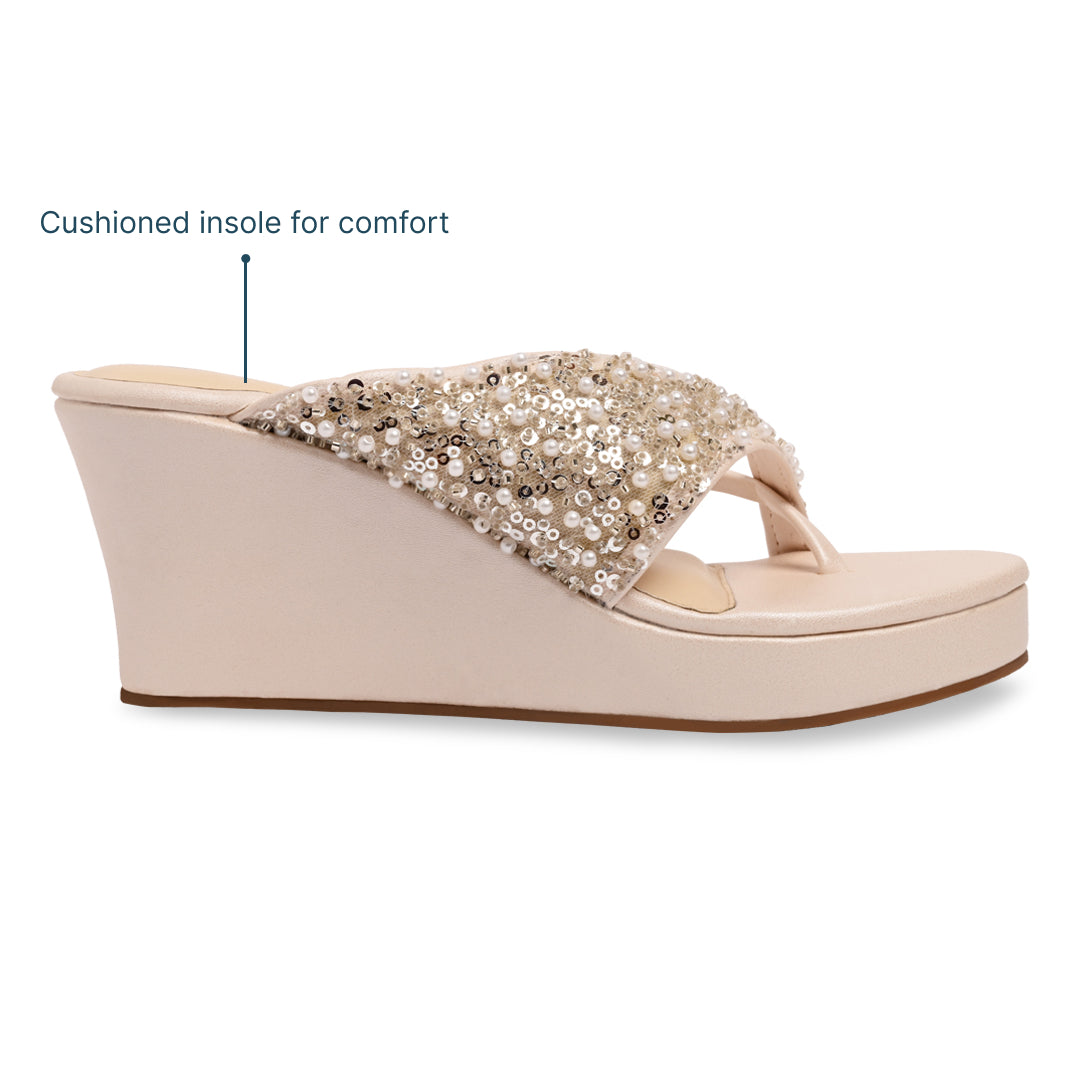 Silver White Beaded Wedge