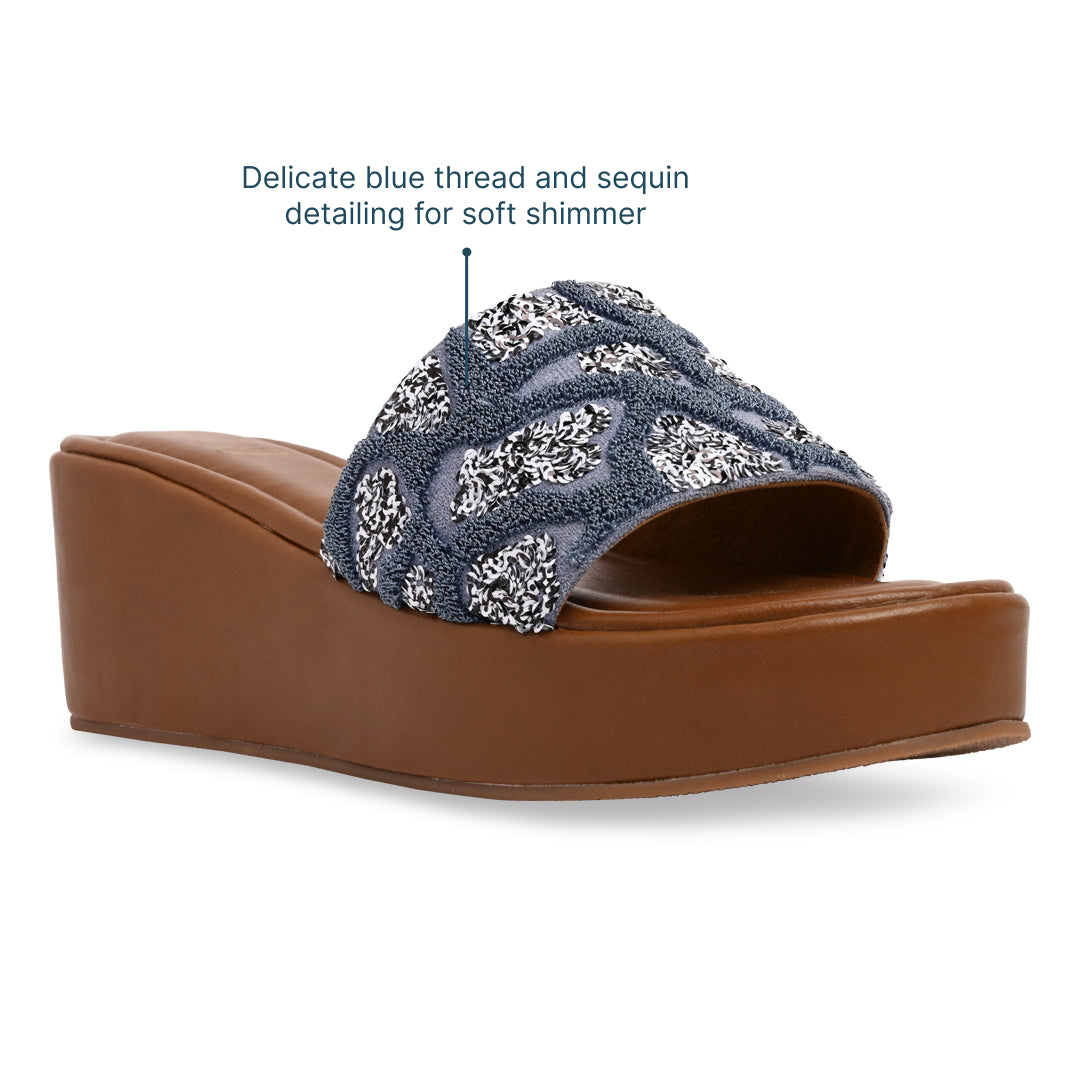 Blue Thread Sequin Platform