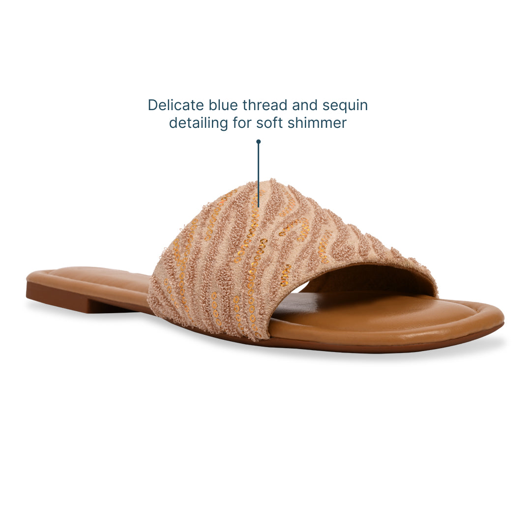 Beige Thread Sequin Flat