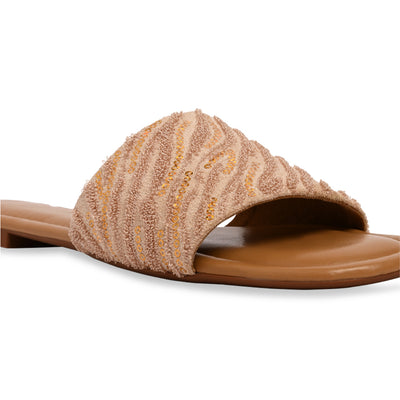 Beige Thread Sequin Flat