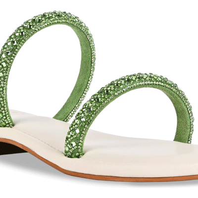 Embellished Emerald Strap Flats