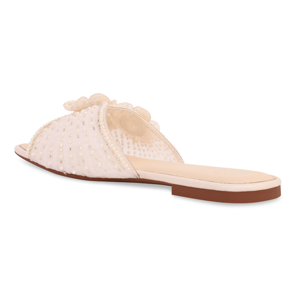 Pearly Floral Cream Flats