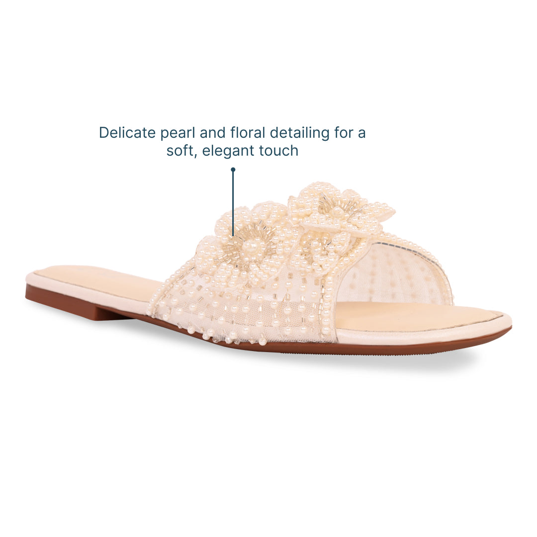 Pearly Floral Cream Flats