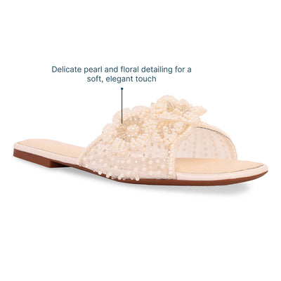 Pearly Floral Cream Flats