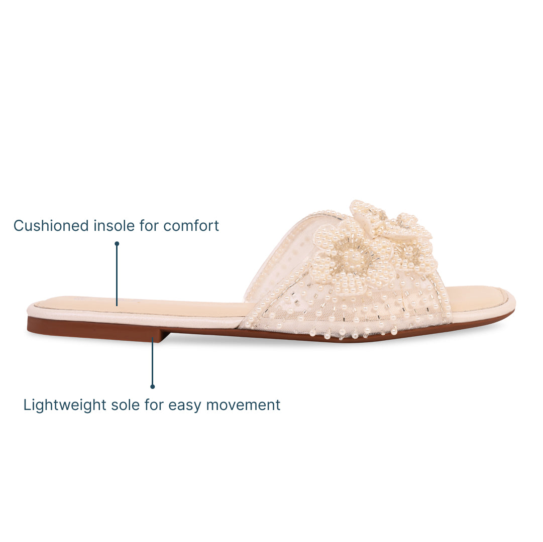 Pearly Floral Cream Flats