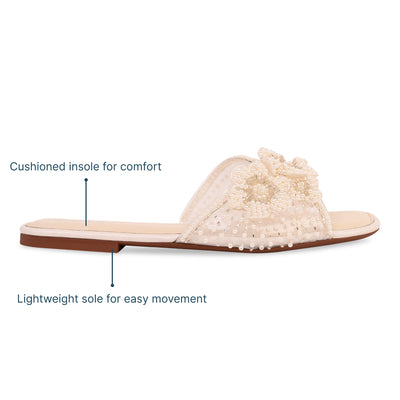 Pearly Floral Cream Flats