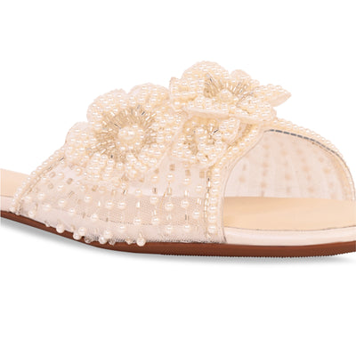 Pearly Floral Cream Flats