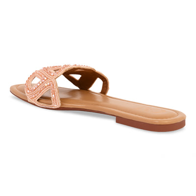 Pink Beaded Triangle Nude Flat