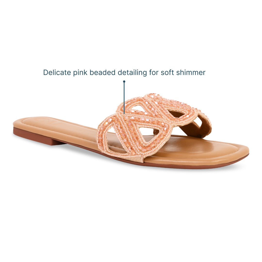 Pink Beaded Triangle Nude Flat