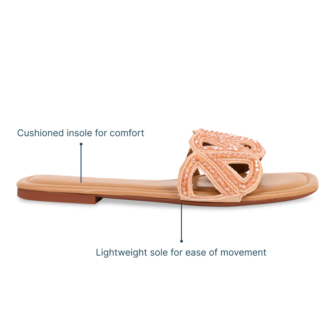 Pink Beaded Triangle Nude Flat