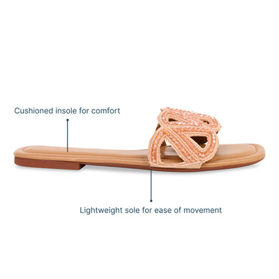 Pink Beaded Triangle Nude Flat