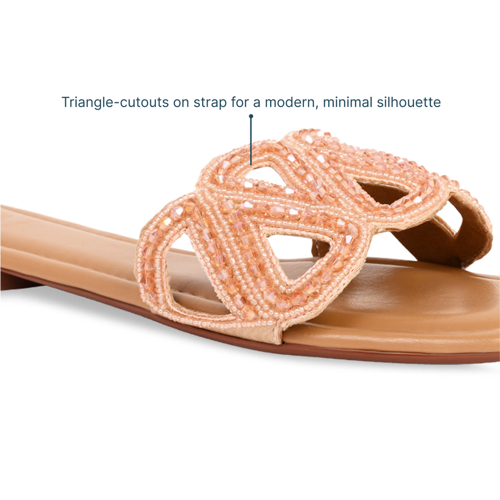 Pink Beaded Triangle Nude Flat